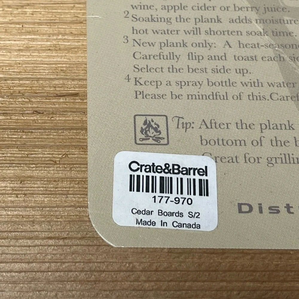NWT crate & barrel cedar grilling planks. Set of 2. Grill fish, meat & veggies.